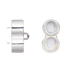 Cord end, glue-in, silver-finished "pewter" (zinc-based alloy), 20x10.5mm 2-strand barrel, 8mm inside diameter. Sold per pkg of 2.