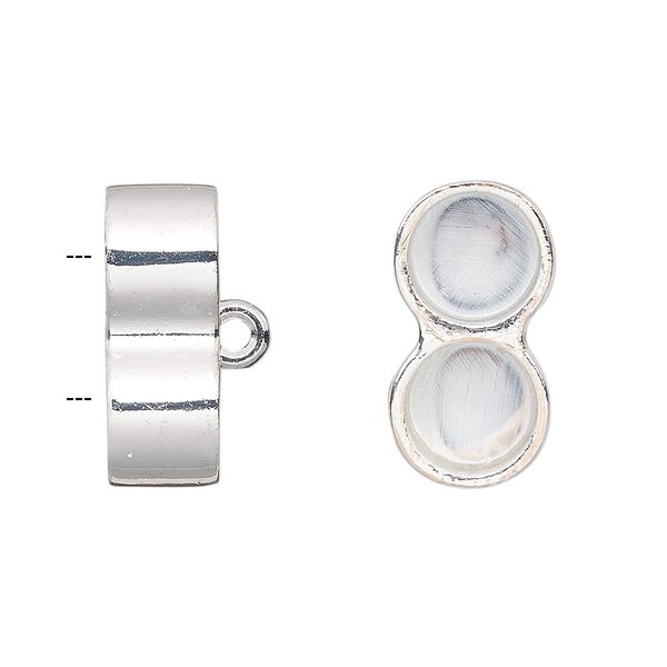 Cord end, glue-in, silver-finished "pewter" (zinc-based alloy), 20x10.5mm 2-strand barrel, 8mm inside diameter. Sold per pkg of 2. image number 0