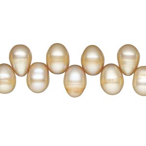 Pearl, cultured freshwater pearl (dyed), soft gold,8x6mm-11x7mm top-drilled teardrop , C- grade, Mohs hardness 2-1/2 to 4. Sold per 15" strand, approximately 75 beads.