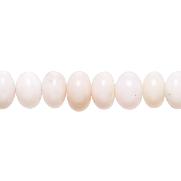 Bead, pink opal (natural), 8x5mm-10x7mm hand-cut rondelle with 0.4-1.4mm hole, B grade, Mohs hardness 5 to 6-1/2. Sold per 10-inch strand, approximately 40 beads. image number 0