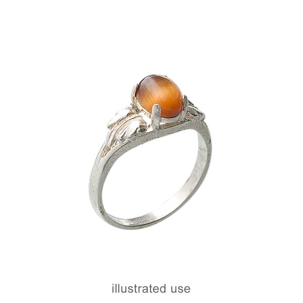 Ring, Sure-Set™, sterling silver, two-leaf band with 8x6mm 4-prong oval setting, size 6. Sold individually. image number 1
