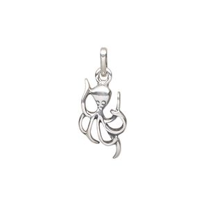 Charm, antique sterling silver, 16x10mm single-sided octopus. Sold individually.