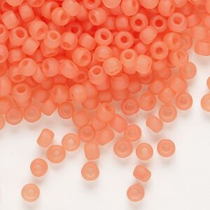 Seed bead, Dyna-Mites™, glass, translucent matte inside color tangerine, #6 round. Sold per 40-gram pkg.