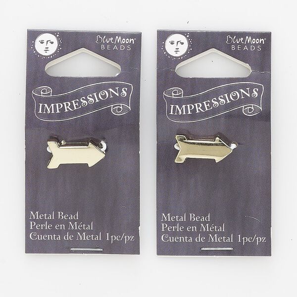 Bead, gold-finished "pewter" (zinc-based alloy), 16x8mm arrow with 2mm hole. Sold per pkg of 2. image number 0