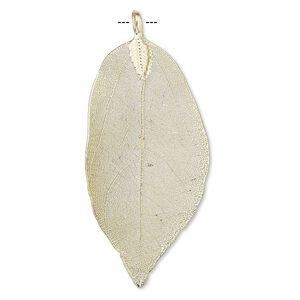 Pendant, Everyday Jewelry, Indian rubber plant and gold-finished brass, 48x20mm-77x51mm leaf. Sold individually.