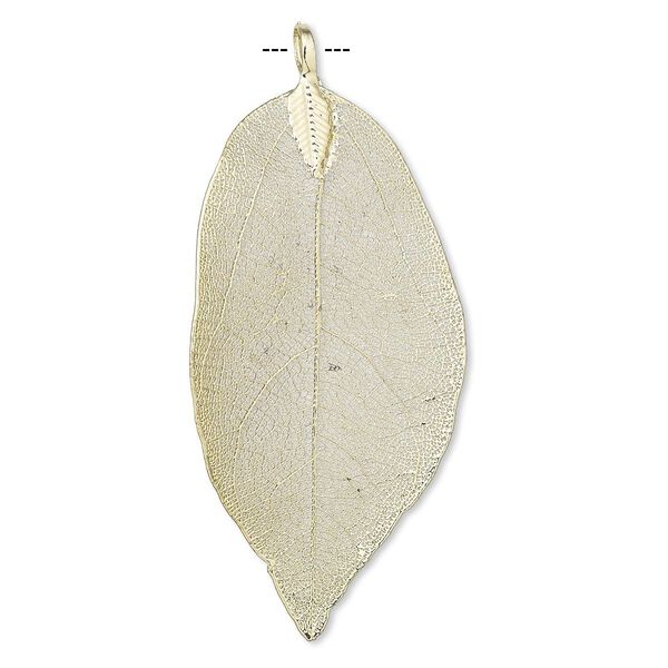 Pendant, Everyday Jewelry, Indian rubber plant and gold-finished brass, 48x20mm-77x51mm leaf. Sold individually. image number 0