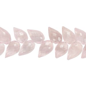 Rose quartz 1pkg40, hand-cut herringbone-drilled faceted briolette bead 10x7mm