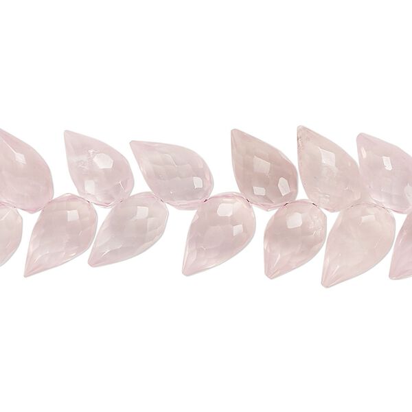 Rose quartz 1pkg40, hand-cut herringbone-drilled faceted briolette bead 10x7mm image number 0