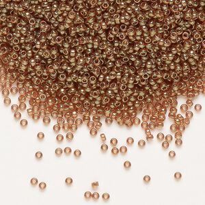 Seed bead, Miyuki, glass, pkg/250g, #15 rocaille, translucent gold luster topaz (RR-311).