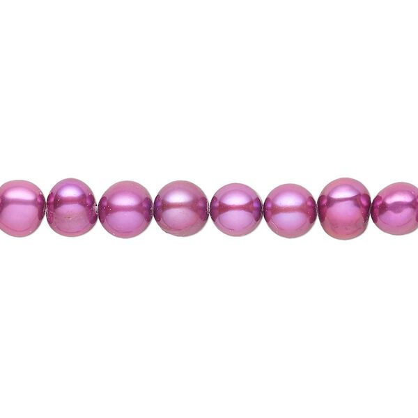 Pearl 1pkg1 cultured freshwater, 6-8mm semi-round with 0.4-0.6mm hole D grade, 14-inch dyed mulberry image number 0