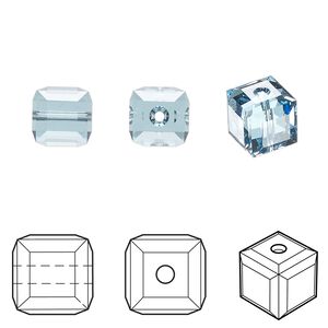 Bead 6pk aquamarine, Crystal Passions® 8mm cube 5601