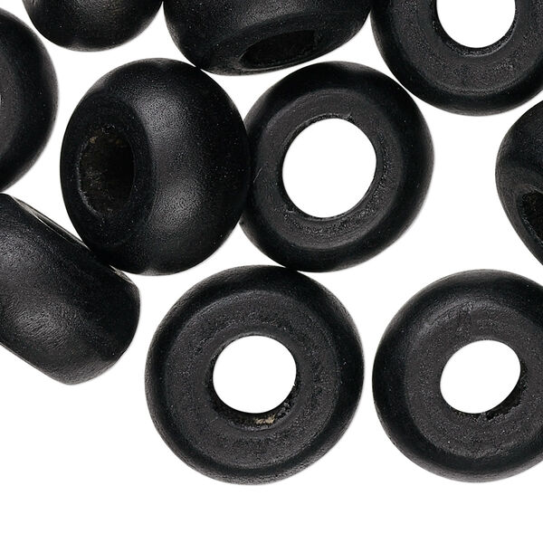Bead, wood (dyed), black, 18x10mm hand-cut rondelle Sold per pkg of 25. image number 0