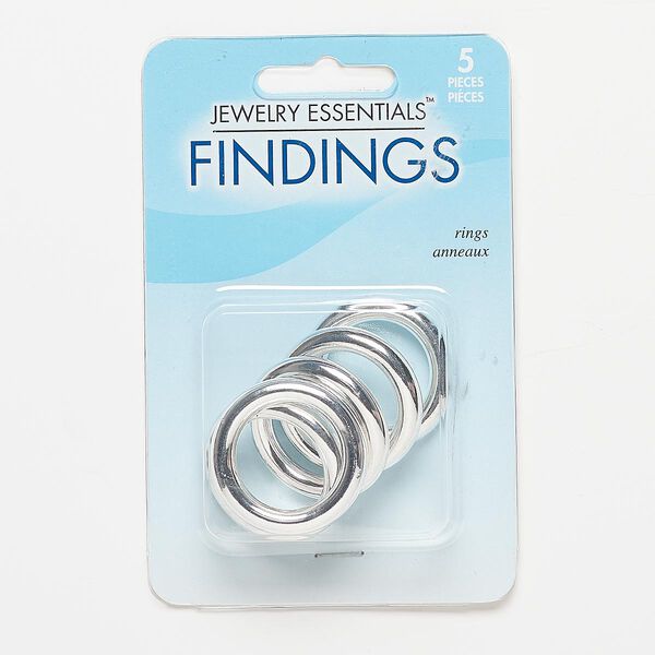 Component, silver-finished "pewter" (zinc-based alloy), 30mm open round. Sold per pkg of 5. image number 0