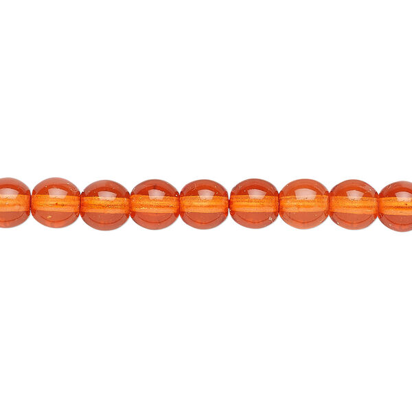 Bead, Czech dipped décor glass druk, orange, 6mm round. Sold per 15-1/2" to 16" strand. image number 0