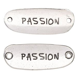 Link, antique silver-finished "pewter" (zinc-based alloy), 40x15mm two-sided oval with "PASSION." Sold per pkg of 2.