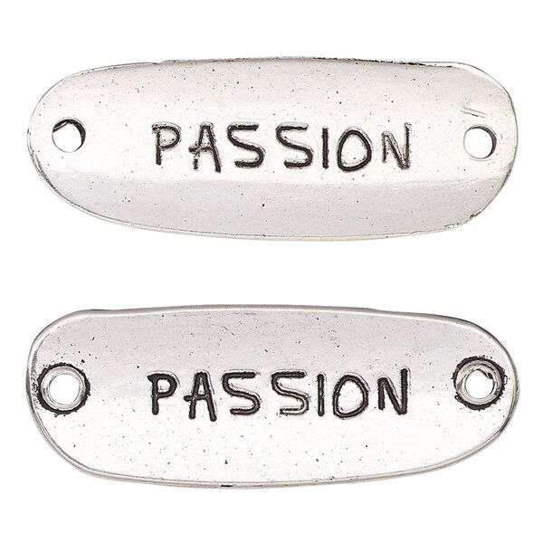 Link, antique silver-finished "pewter" (zinc-based alloy), 40x15mm two-sided oval with "PASSION." Sold per pkg of 2. image number 0