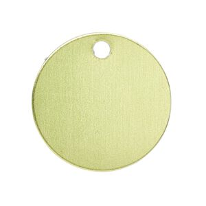 Drop, anodized aluminum, green, 25.5mm double-sided flat round blank with 3mm hole, 20 gauge. Sold per pkg of 10.
