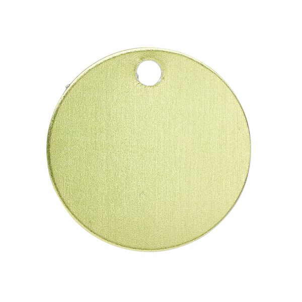 Drop, anodized aluminum, green, 25.5mm double-sided flat round blank with 3mm hole, 20 gauge. Sold per pkg of 10. image number 0