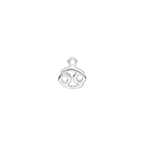 Charm, sterling silver, 8.5x7mm single-sided Cancer zodiac symbol. Sold individually. image number 0