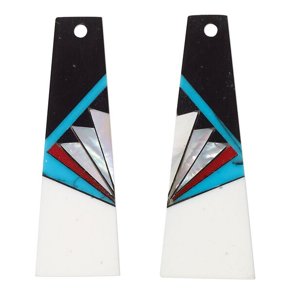 Focal, mother-of-pearl shell and resin, multicolored, 40x14mm single-sided right- and left-facing flat trapezoid. Sold per pkg of 2. image number 0