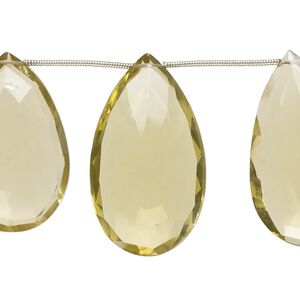 Lemon quartz 1pkg9, hand-cut top-drilled faceted puffed teardrop bead 28x18mm-37x22mm