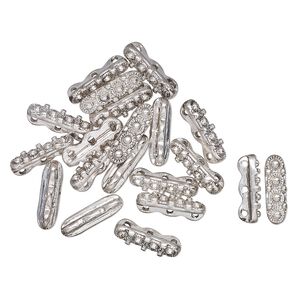 Spacer bar, imitation rhodium-finished "pewter" (zinc-based alloy), 15x4mm rectangle with flowers, fits up to 6mm round beads. Sold per pkg of 20.