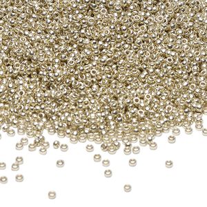 Seed bead, Miyuki, glass, pkg/250g, #15 rocaille, Duracoat® opaque galvanized silver, (RR-4201).