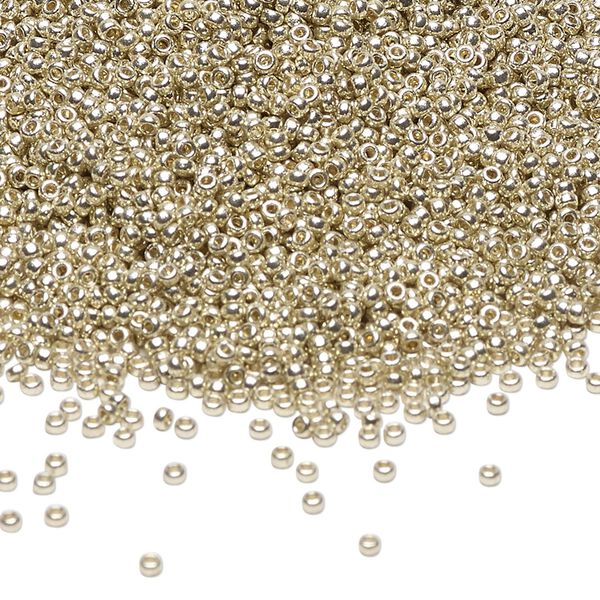 Seed bead, Miyuki, glass, pkg/250g, #15 rocaille, Duracoat® opaque galvanized silver, (RR-4201). image number 0