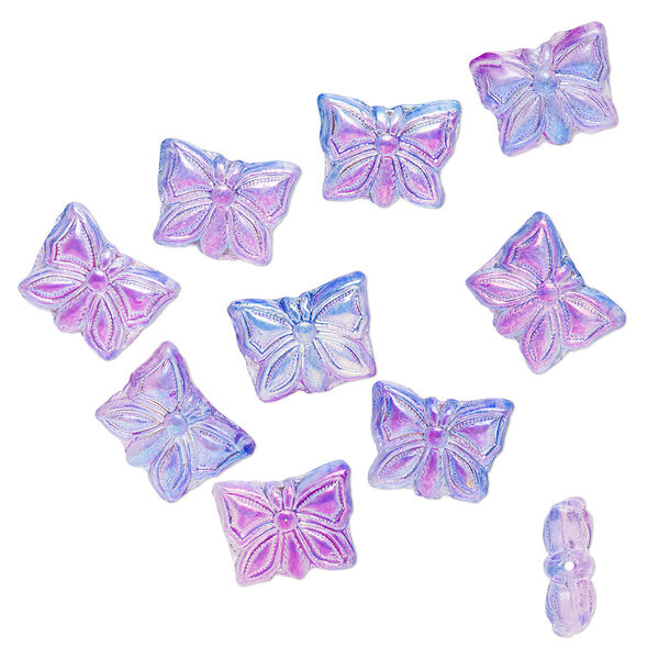 Bead, Preciosa Czech pressed glass, translucent blue luster, half-coated blue and purple iris luster, 15x12mm butterfly. Sold per pkg of 10. image number 0
