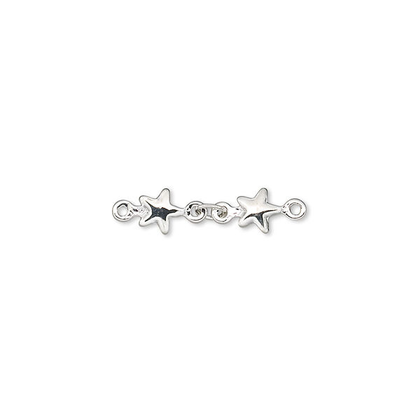 Extender chain, silver-plated brass, star, 20mm. Sold per pkg of 6. image number 0