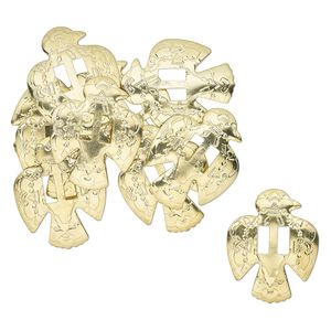 Slide, gold-finished steel, 43x35mm textured thunderbird, (2) 10x4.5mm rectangle holes. Sold per pkg of 10.