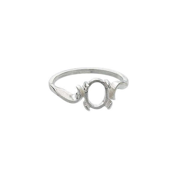Ring, Sure-Set™, sterling silver, swirl band with 8x6mm 4-prong oval setting, size 8. Sold individually. image number 0