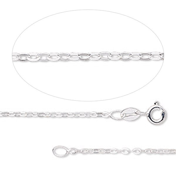 Chain, sterling silver, 1.5mm flat cable, 18 inches with springring clasp. Sold individually. image number 0