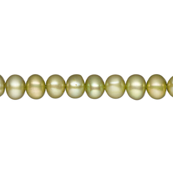 Pearl, cultured freshwater pearl (dyed), pear green, 5-7mm semi-round, C- grade, Mohs hardness 2-1/2 to 4. Sold per 15" strand, approximately 75 beads. image number 0