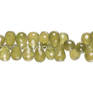 Vesuvianite 1pkg1, hand-cut top-drilled faceted teardrop bead natural 8 inch 7x5mm-9x7mm