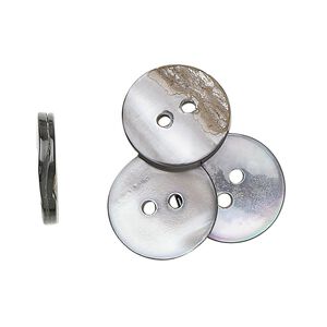 Button, black lip shell (natural), 15mm round, Mohs hardness 3-1/2. Sold per pkg of 50.