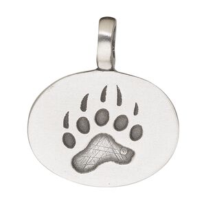 Pendant, antique pewter (tin-based alloy), 36x32mm single-sided paw print. Sold individually.