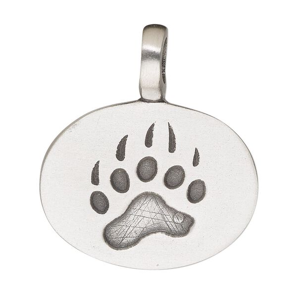 Pendant, antique pewter (tin-based alloy), 36x32mm single-sided paw print. Sold individually. image number 0