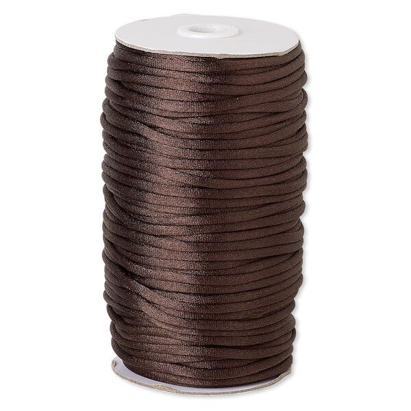 Cord, Satinique™, satin, dark brown, 4mm large. Sold per 150-foot spool. image number 0