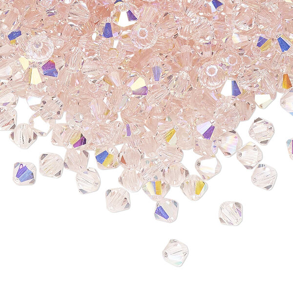 Bead 48pk light rose AB, Preciosa Czech crystal 4mm bicone image number 0