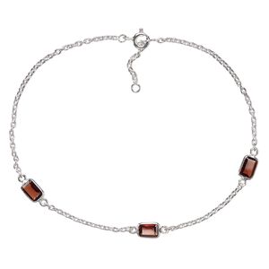 Garnet / sterling silver 1pkg1, anklet adjustable to 10 inch