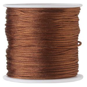 Cord, imitation silk, medium brown, 1mm. Sold per 100-foot spool.