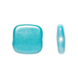 Bead, acrylic, pearlized turquoise blue, 17x17mm flat square. Sold per pkg of 80.