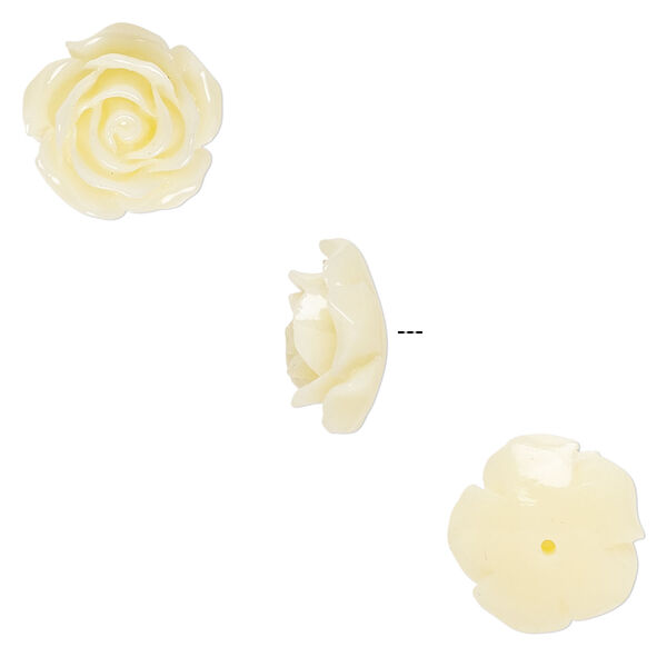 Bead, resin, antique white, 12x12mm half-drilled rose. Sold per pkg of 4. image number 1