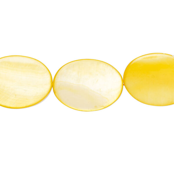 Mother-of-pearl shell 1pkg1, flat oval bead 15 inch golden yellow 18x13mm-18x14mm image number 0