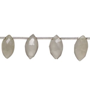 Grey moonstone 1pkg16, hand-cut top-drilled faceted puffed marquise bead natural 9x5mm-13x7mm