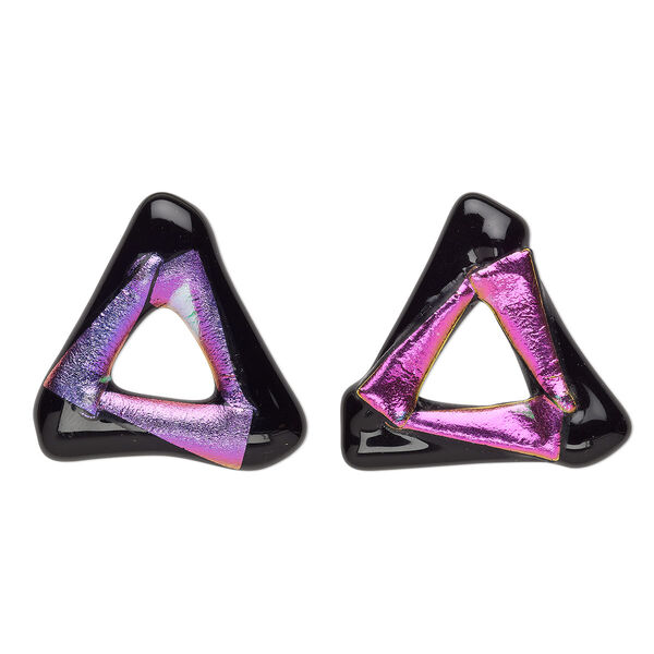 Focal, Paula Radke, dichroic glass, opaque pink / purple / black, 40-43mm open triangle. Sold individually. image number 0