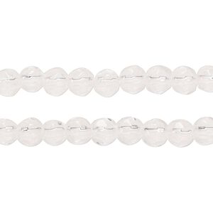 Bead, glass, clear, 5-6mm faceted round. Sold per pkg of (2) 13-inch strands, approximately 110 beads.