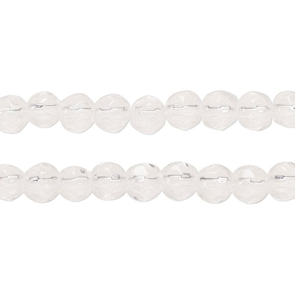 Bead, glass, clear, 5-6mm faceted round. Sold per pkg of (2) 13-inch strands, approximately 110 beads. image number 0