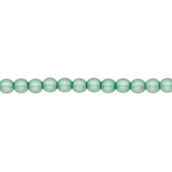 Bead, Czech pearl-coated glass druk, opaque matte sea foam green, 4mm round. Sold per 15-1/2" to 16" strand. image number 0
